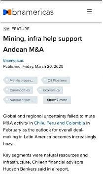 Mining, infra help support Andean M&A